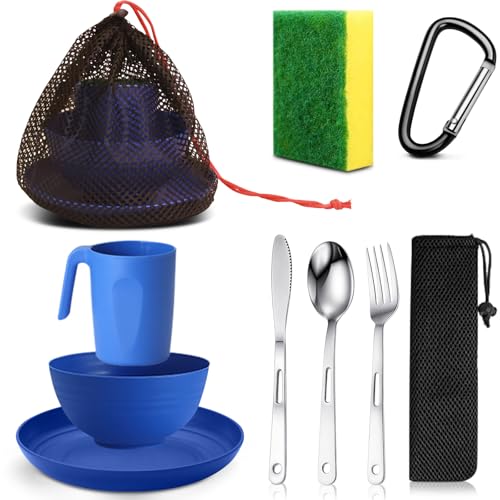 Blue Scout Camping Mess Kit for 1 Person with Utensils & Mesh Bag