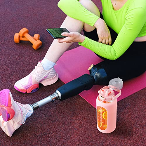 42 oz Glass Water Bottle with 2-in-1 Straw Lid, Large Half Gallon with Time Marker