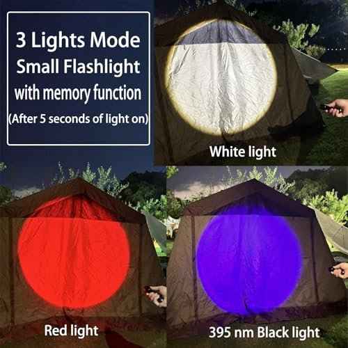 3 in 1 LED Rechargeable Flashlight, LED Small Flashlight with Memory Function, Super Bright Zoomable Red Lens Light 395 NM Black Lights Flashlights with USB C Charging for Camping Hiking Home