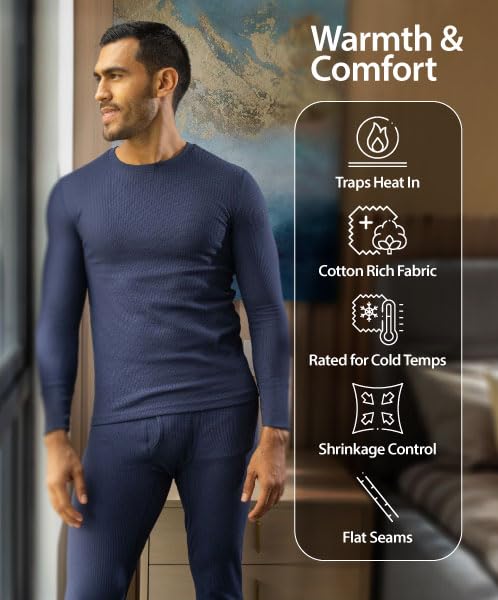 Men's Thermal Waffle Knit Long Sleeve Base Layer Shirt - Warm Cold Weather
