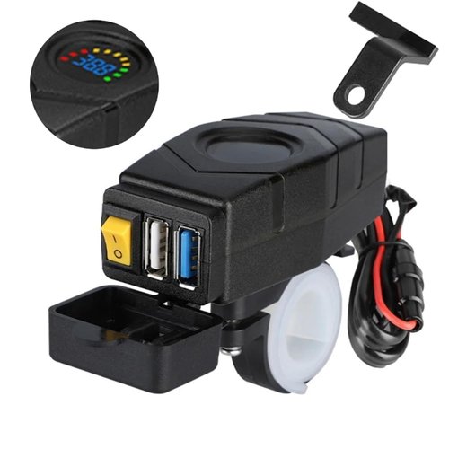 Ruitutedianzi C1FB 20-80V E-Bike Handlebar USB Charger 24V 36V 48V 60V QC3.0 Quick Charger Adapter(Blue Light) Easy to Use