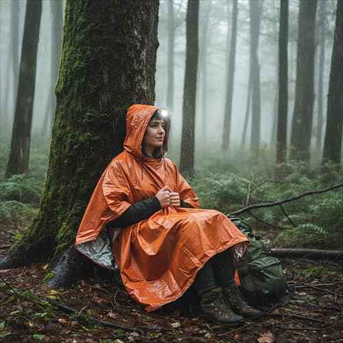 Survival Poncho with Mylar Blanket Liner, Waterproof Emergency Rain Poncho for Hiking, Camping, Outdoors(4 Pack)