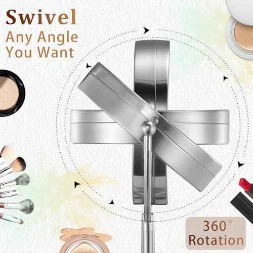 9in Makeup Mirror with Lights, 3x/20x 5000mAh Rechargeable Lighted Makeup Mirror with Magnification, 360¡Æ Rotate Magnifying Mirror,3 Color,Dimmable up,3800lux,80 LEDs,No Height Adjustment,Silvery