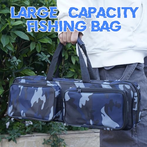 Fishing Tackle Carrier Bag with 2 Front Storage Pockets - Blue Camo