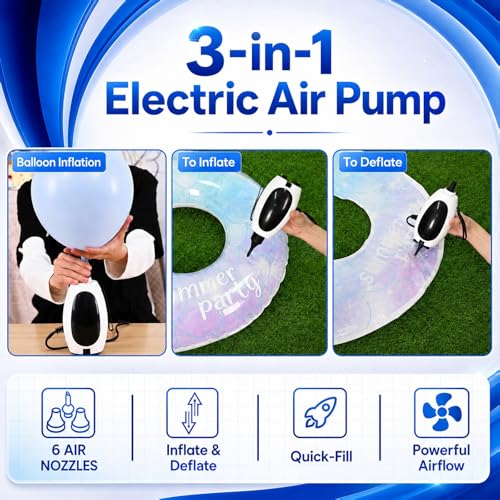 Electric Balloon Pump 3-in-1 Portable Air Inflator Vacuum Pump - White