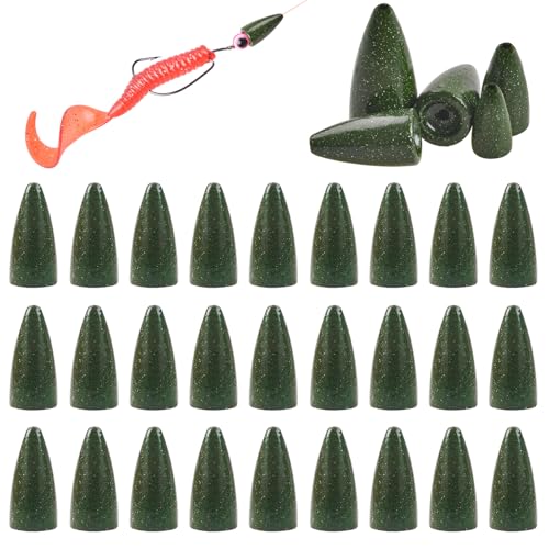 30pcs Bullet Shape Fishing Sinkers 3/8oz for Bass Carolina & Texas Rig