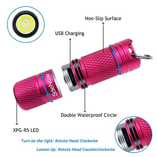 Mini Rechargeable Waterproof Keychain Flashlight - 200 Lumens, Red
