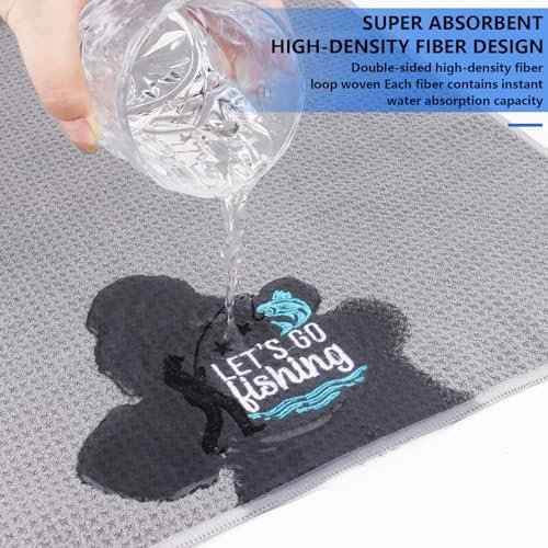 3 Pcs Fishing Towels with Clip Soft Embroidered Fishing Towel Effective Cleaning of Fishing Gears Dirty Hands Boat Towels 16 x 16¡± Absorbent Fishing Hand Towel for Men Women Camping Hiking Fly Fishing