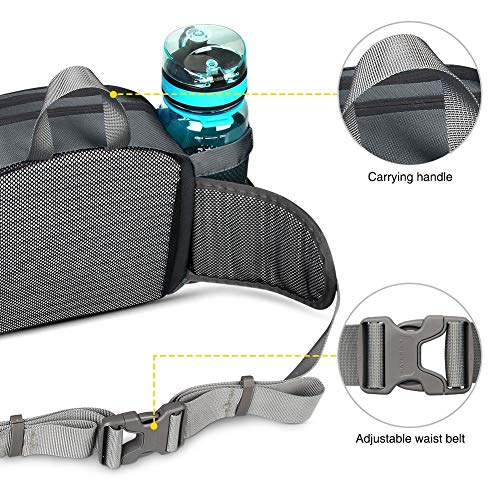 WATERFLY Fanny Pack Waist Bag with 2 Water Bottle Holders, 6-Pockets for Hiking - Gray