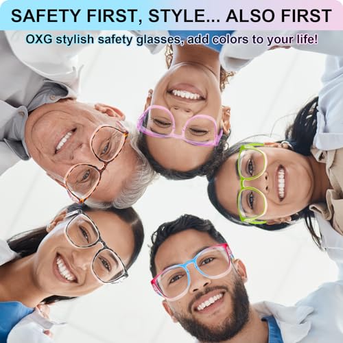 OXG 3 Pack Stylish Safety Glasses - Rainbow Pink Green Variations for Nurses