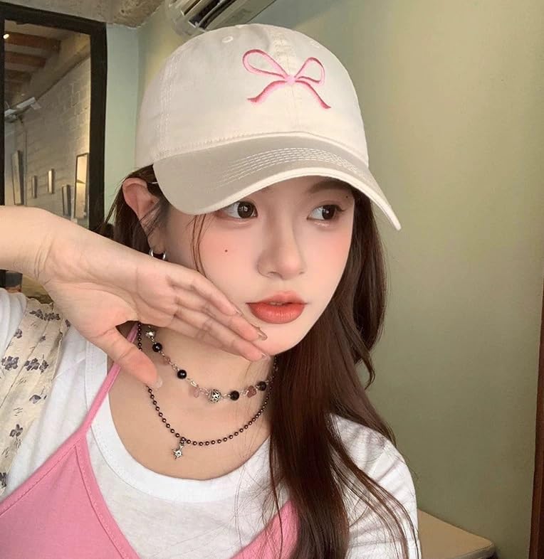 White One Size Bow-Tie Baseball Cap for Women Y2K Trendy Trucker Hat - Summer