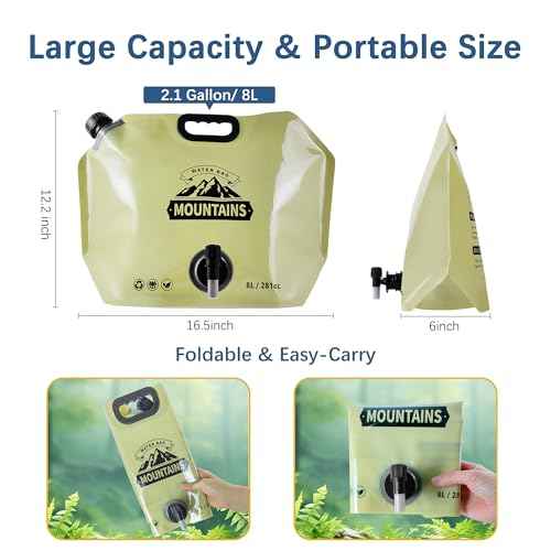 Camping Water Jug 2.1 Gallon Collapsible Water Container Portable Water Bag for Travel Outdoor Hiking BPA Free Lightweight (Beige (2.1Gal), 1)
