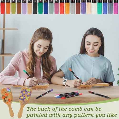 8 PCS Bamboo Hair Brush for Hair Growth Natural Bamboo Paddle Hairbrush with 12 Multicolor Pens Massaging Scalp Brush for Women Men Kids Detangling Curly Thick Wavy Hair DIY Gift for Crafts