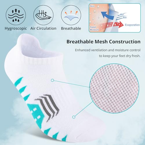 Ankle Socks Womens Athletic Cushioned Anti-Blister Running Cotton 6 Pairs - White Grey Black Variations Included