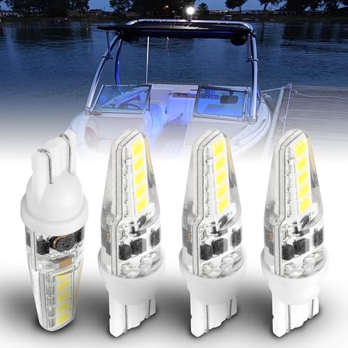 Marine T10 Wedge Base LED Bulb 906 6000K Cool White - 4 Pack, Daylight White Variant