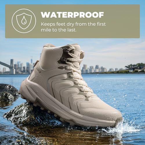 Women's Waterproof Hiking Boots with Arch Support - Khaki, Size 7.5