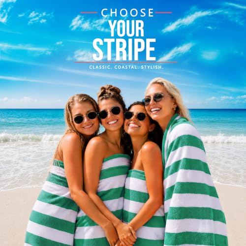 Green Beach Towels Set of 4 - 30x60 Inch Cotton Pool & Bath Towels