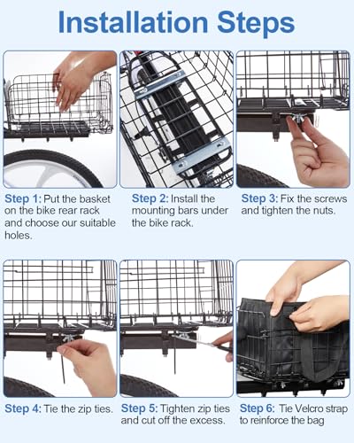Heavy Duty Foldable Bicycle Rear Basket with Waterproof Cover & Accessories