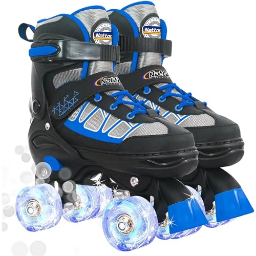 Kids Adjustable Roller Skates with Light Up Wheels - Blue, Medium (13C-2)