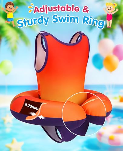 Toddler Swim Vest with Adjustable Straps and Inflatable Inner Tube - Sunset Orange, 3-6 Years