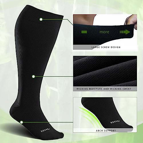 LEVSOX Wide Calf Compression Socks for Women & Men 15-20mmHg Large Support Stockings - 4X-Large / 3 Pair Black