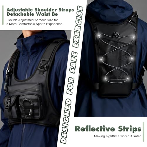 Hydration Running Vest Backpack with 2L Water Bladder - Lightweight Reflective Chest Pack for Hiking Cycling & Marathon
