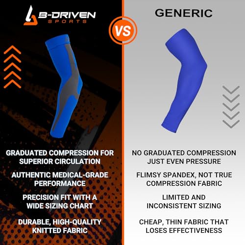 B-Driven Sports Medical Compression Arm Sleeves Medium Black 20-30mmHg Pair