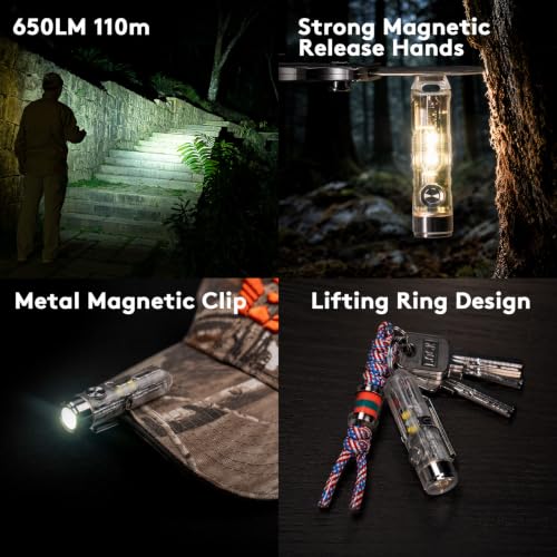 EDC Flashlight USB-C Rechargeable 650 Lumens - Aurora A8 G4 with Magnetic Clip - Variation B