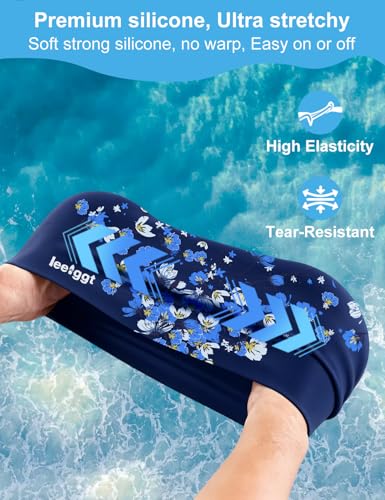 Silicone Swim Cap for Women Men - Floral Pattern, Comfortable Fit & Water-Resistant