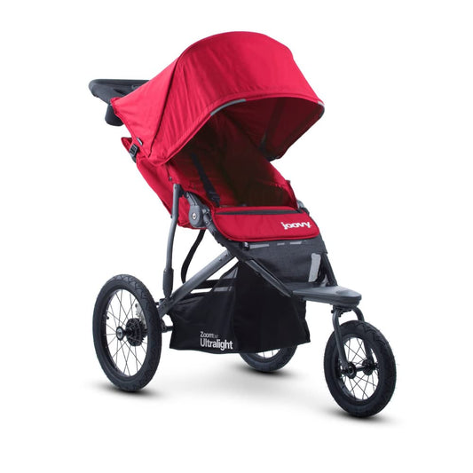 Joovy Zoom360 Ultralight Jogging Stroller Featuring High Child Seat, Shock-Absorbing Suspension, Extra-Large Air-Filled Tires, Parent Organizer, Air Pump, and Easy One-Hand Fold (Red)