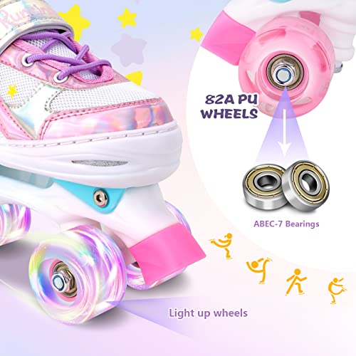 Pink Toddler Adjustable Roller Skates for Girls Kids Size 7C-10C with Light-Up Wheels - Baby & Toddler