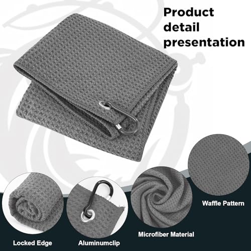 Grey 16x16 Microfiber Fishing Towels with Clip - Waffle Pattern 3 Pack
