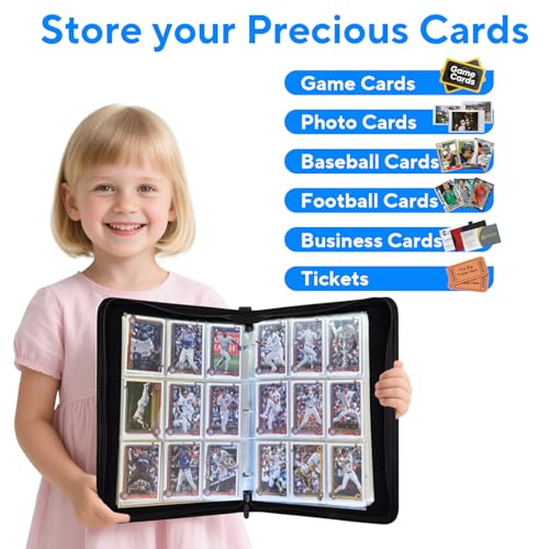 Black 9-Pocket Trading Card Binder Holds 720 Cards - Removable Pages