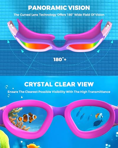 OMID Kids Swim Goggles - A2 Purple Frame Red Lens for Ages 6-14