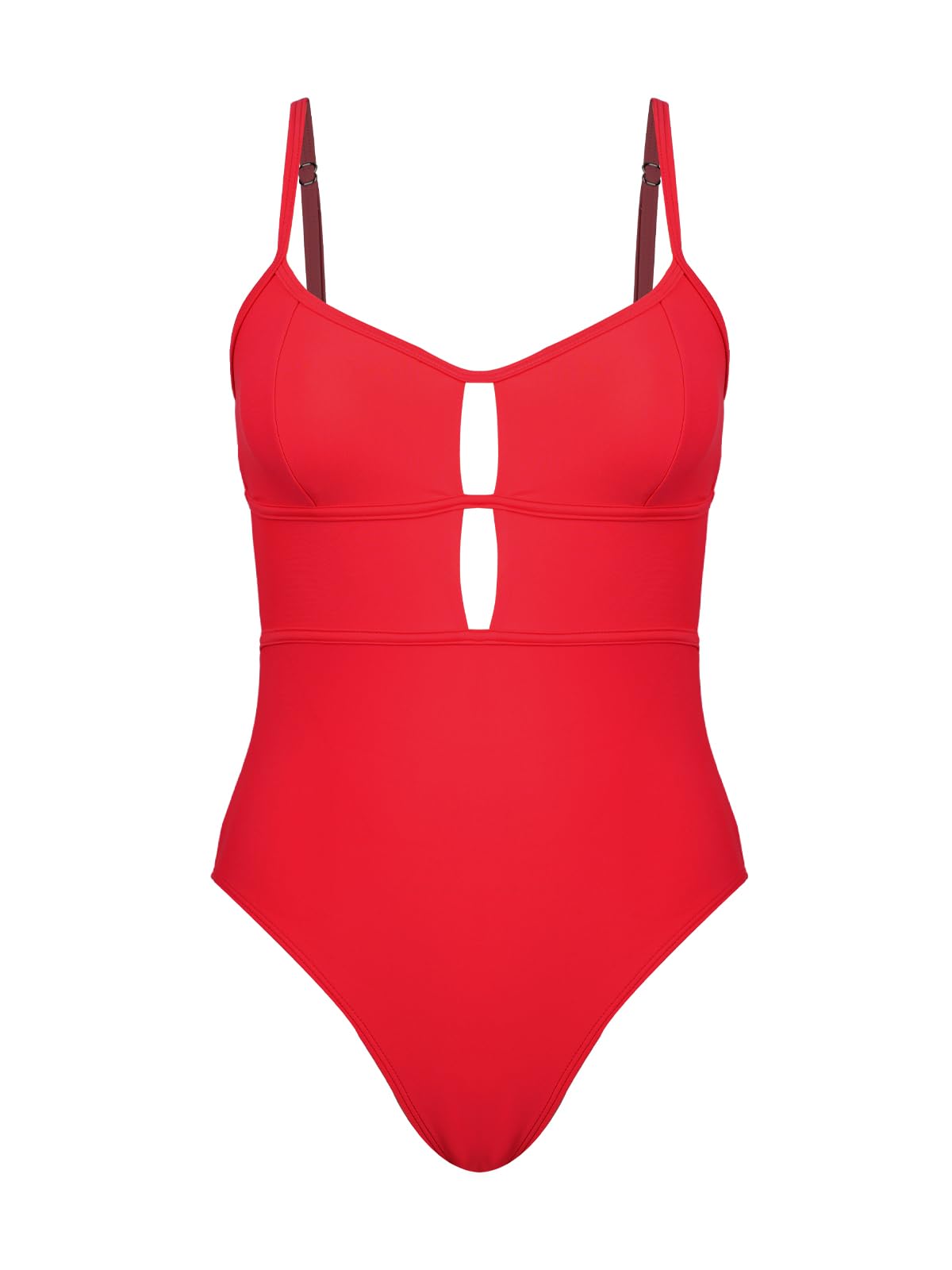 CUPSHE Women's One Piece Swimsuit Scoop Neck Adjustable Straps Cutout Back Self Tie Bathing Suit, M Solid Red