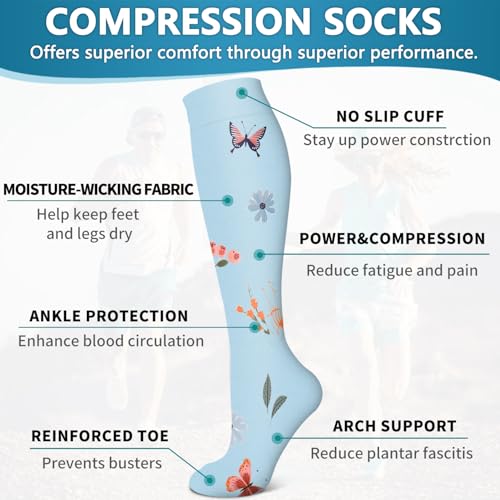 Large X-Large Copper Compression Socks for Men and Women - D-Assorted Flower