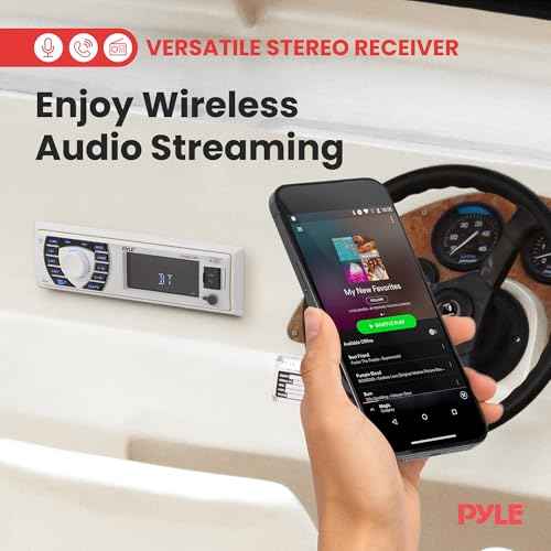 Pyle Marine Radio Receiver Speaker Set 12v Single Din Style Bluetooth Compatible Waterproof Digital Boat In Dash Console System with Mic 4 Speakers, Remote Control, Wiring Harness PLMRKT38W (White)