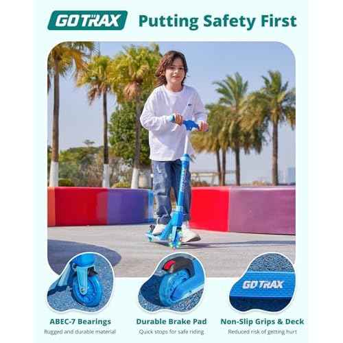 Gotrax K03 Kick Scooter for Kids, 5" LED RGB Lighted Wheels, 4.6 Lbs Lightweight and One-Click Detachable Design, Height Adjustable Handlebars, Anti-Slip Deck and Max Load 110 Lbs for Boy&Girl Age 3+