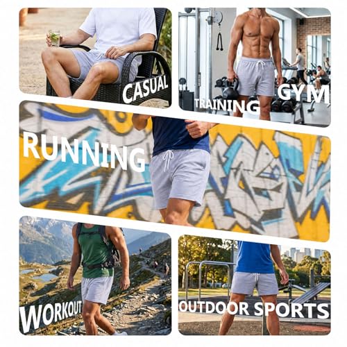 Men's Cotton Sweat Shorts 5 Inch Workout Athletic Gym with Pockets - Medium Light Gray