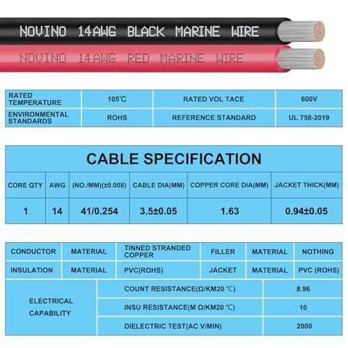 14 Gauge Marine Wire 14 AWG Marine Grade Wire Include 14 Gauge 30FT Red & 30FT Black,14AWG Oxygen-Free Tinned Copper Electrical Cable for Automotive Boat Lighting Outdoor RV Camper Trailer
