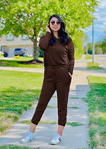 PRETTYGARDEN Airport Travel Outfit Women Fall 2 Piece Matching Lounge Sets Brown Large