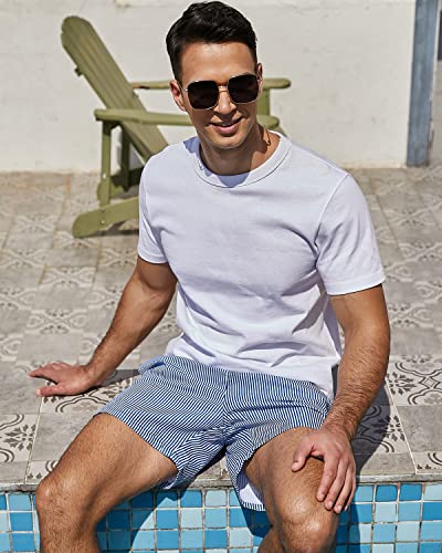 Men's Swimming Trunks - Large Blue Striped Swim Shorts for Summer Beachwear