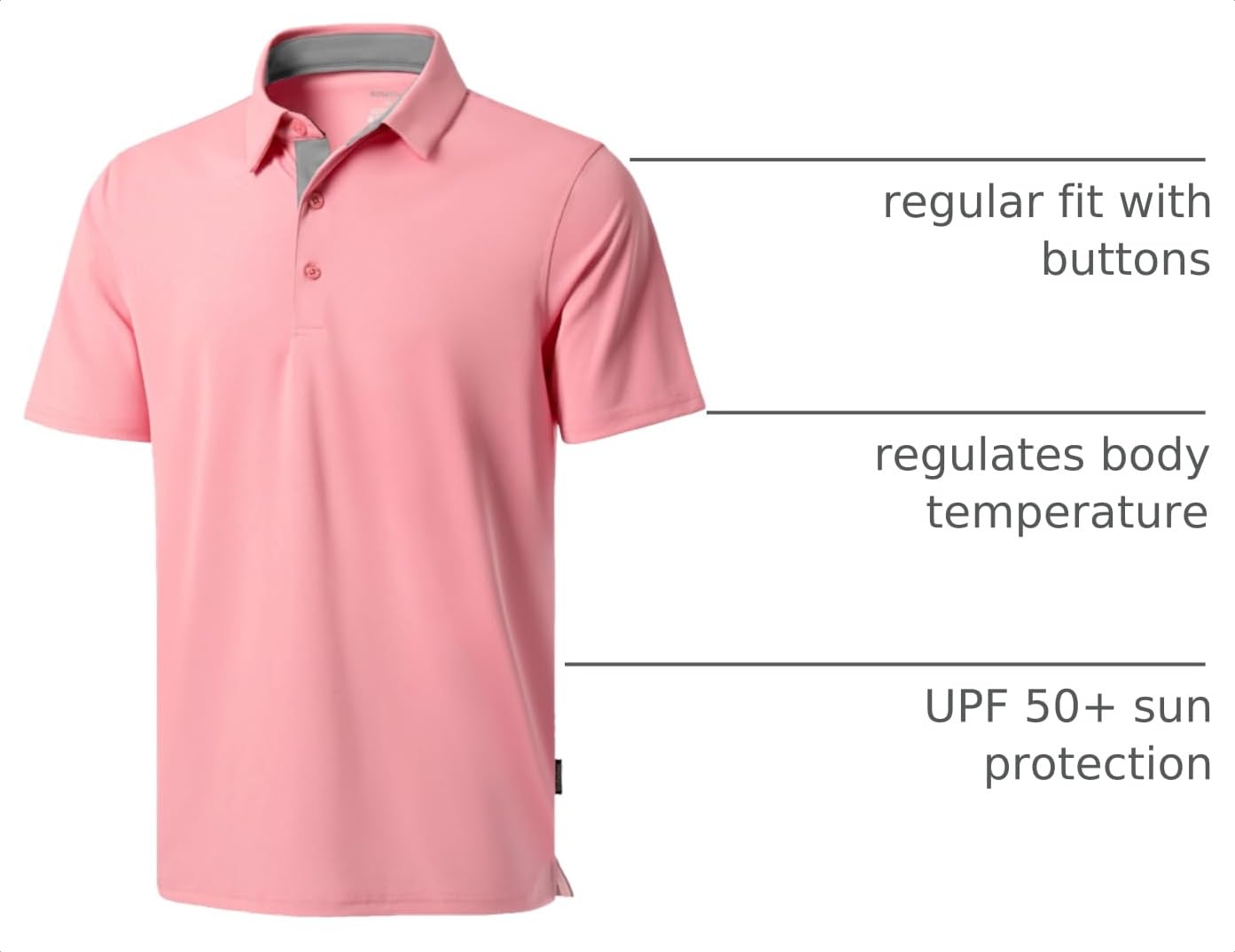 Men's Golf Polo Shirts Dry Fit Short Sleeve Shirt, Pink, S