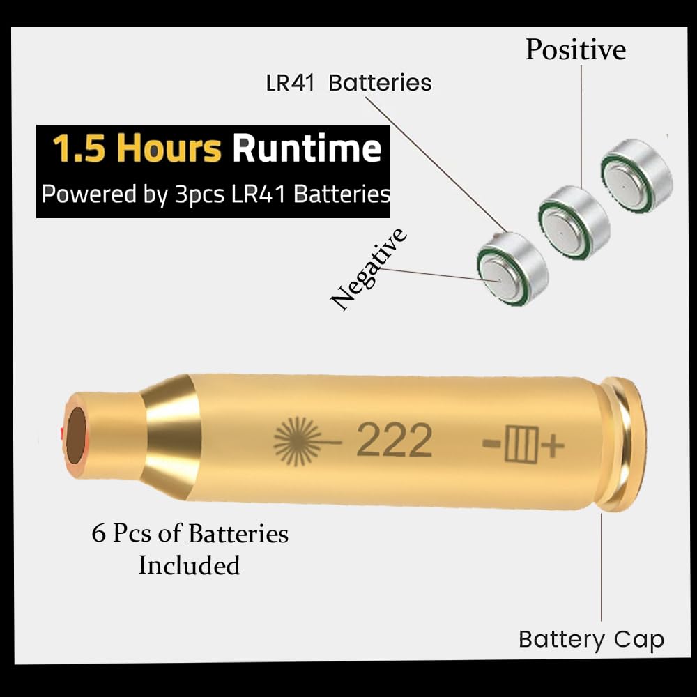 GOTICAL .222 Brass Laser Boresighter Red Dot Bore Sight 222 Red Laser Bore Sight