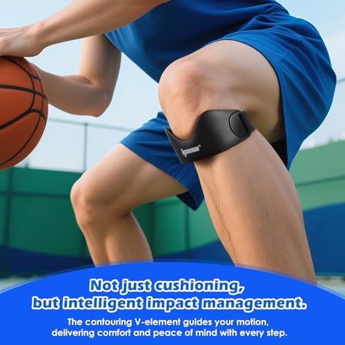 IPOW Black Blue Patella Knee Support Strap for Running & Jumping - Adjustable Non-Slip Tendon Brace