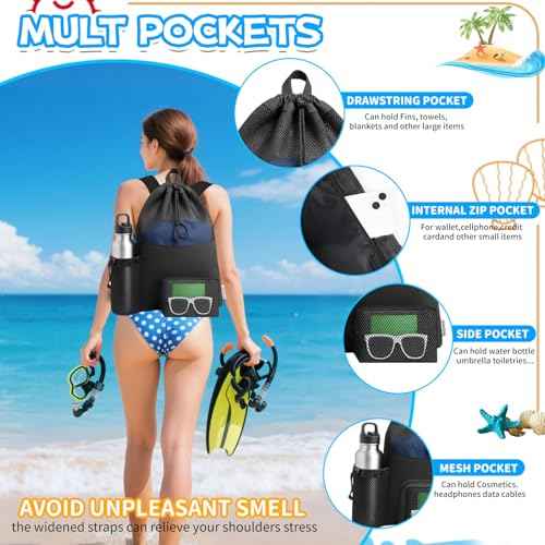 Mesh Swim Bag Beach Drawstring Backpack, Waterproof Gym Bags for Men and Women, Large Pool Bag Swimming Gear for Swimmers