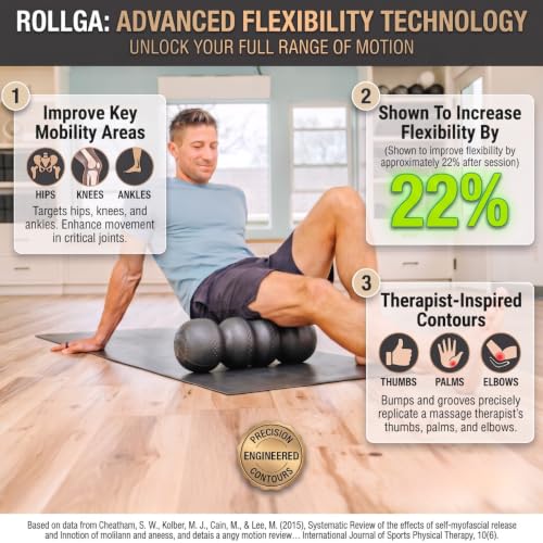 Rollga LITE Soft Density Ergonomic Foam Roller for Back Pain & Muscle Recovery - Black & White