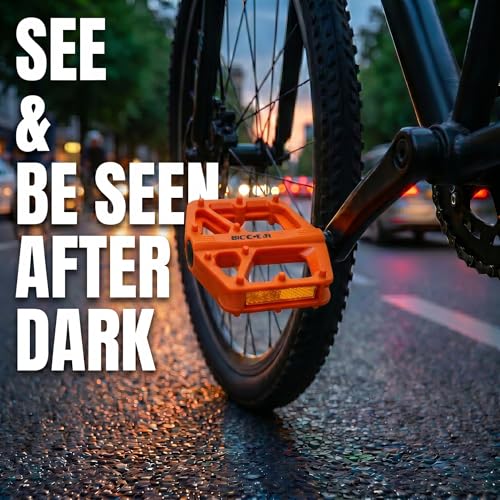 Bike Pedals Flat Bright Orange - 4.1 Inch Wide Lightweight Bicycle Platform