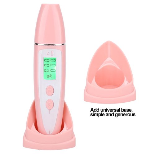 Skin Analyzer, Digital LCD Display Precision Skin Sensor Tester Facial Water Oil Analyzer Facial Sensor Tester Portable Moisture Tester Skin Monitor Detector Face Water Oil Tester for Home Salon(Pink)