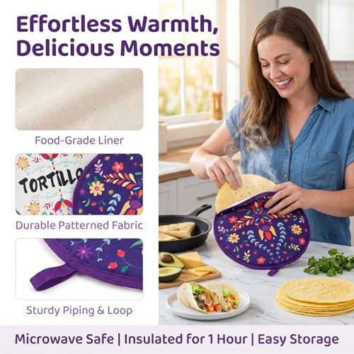 Microwave Safe Tortilla Warmer Pouch Set - 3 Pack Food Insulation Sleeves